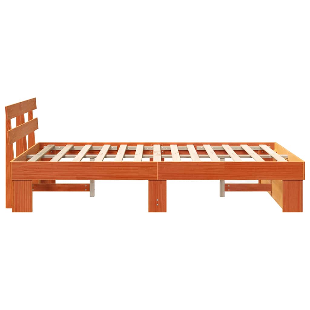 Bed Frame with Headboard Wax Brown 120 x 200 cm Solid Pine Wood