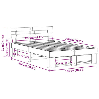 Bed Frame with Headboard Wax Brown 120 x 200 cm Solid Pine Wood