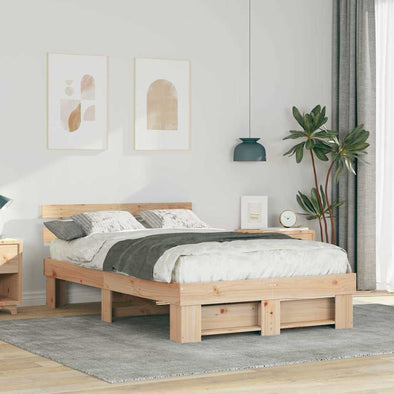 with Headboard Brown 140 x 190 cm Solid pine wood