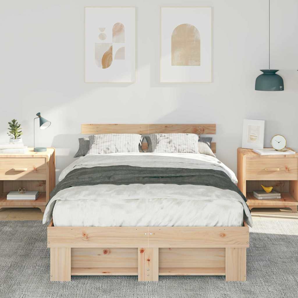 Bed Frame with Headboard Brown 140 x 190 cm Solid Pine Wood