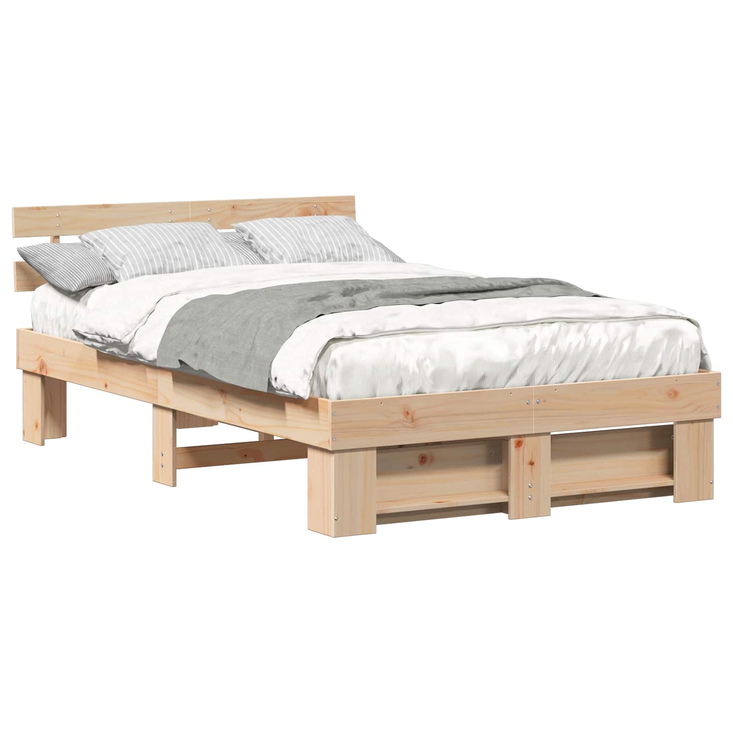 Bed Frame with Headboard Brown 140 x 190 cm Solid Pine Wood