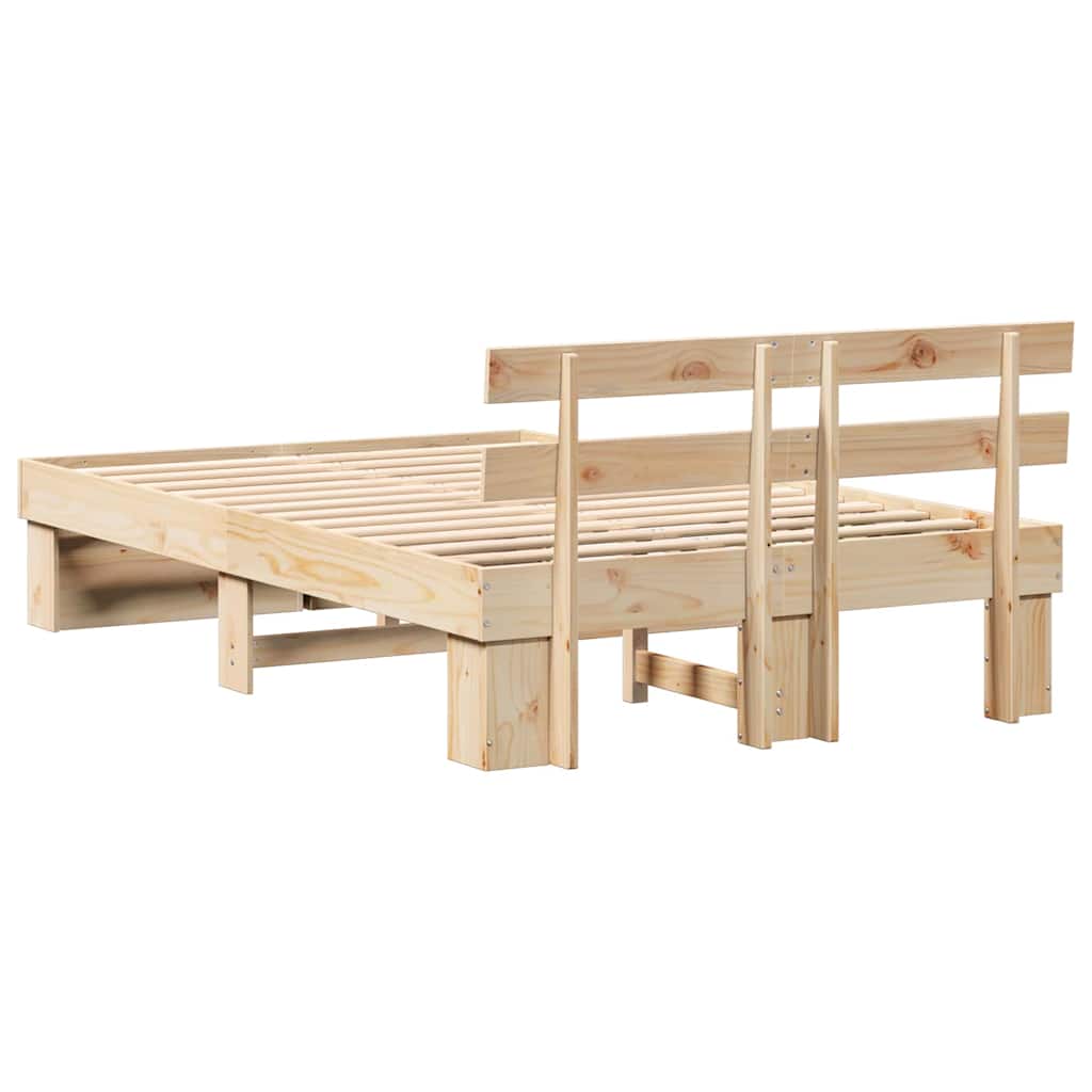 Bed Frame with Headboard Brown 140 x 190 cm Solid Pine Wood