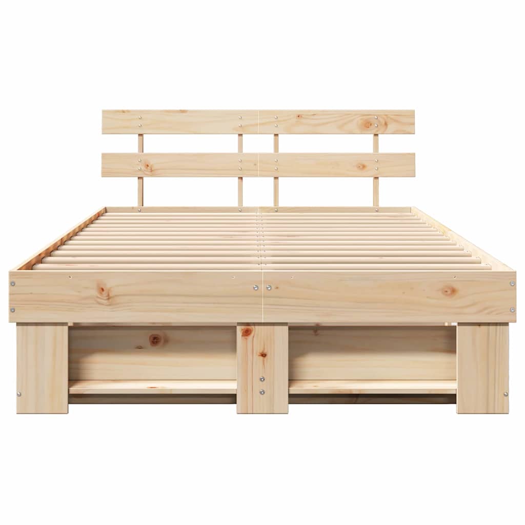 Bed Frame with Headboard Brown 140 x 190 cm Solid Pine Wood