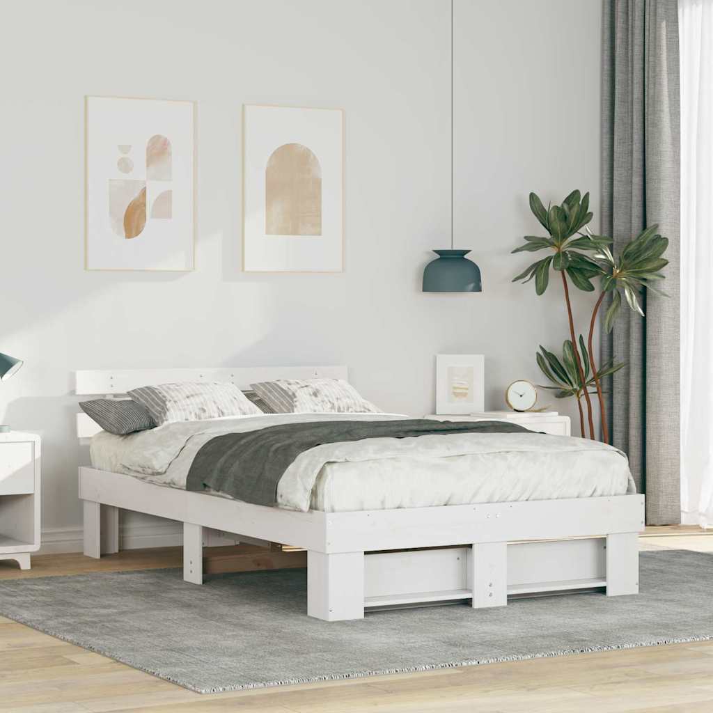 Bed Frame with Headboard White 140 x 190 cm Solid Pine Wood