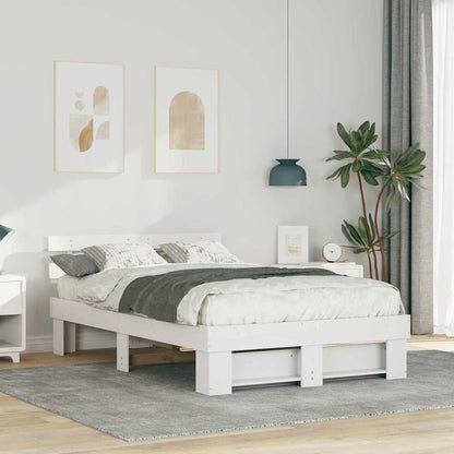 Bed Frame with Headboard White 140 x 190 cm Solid Pine Wood