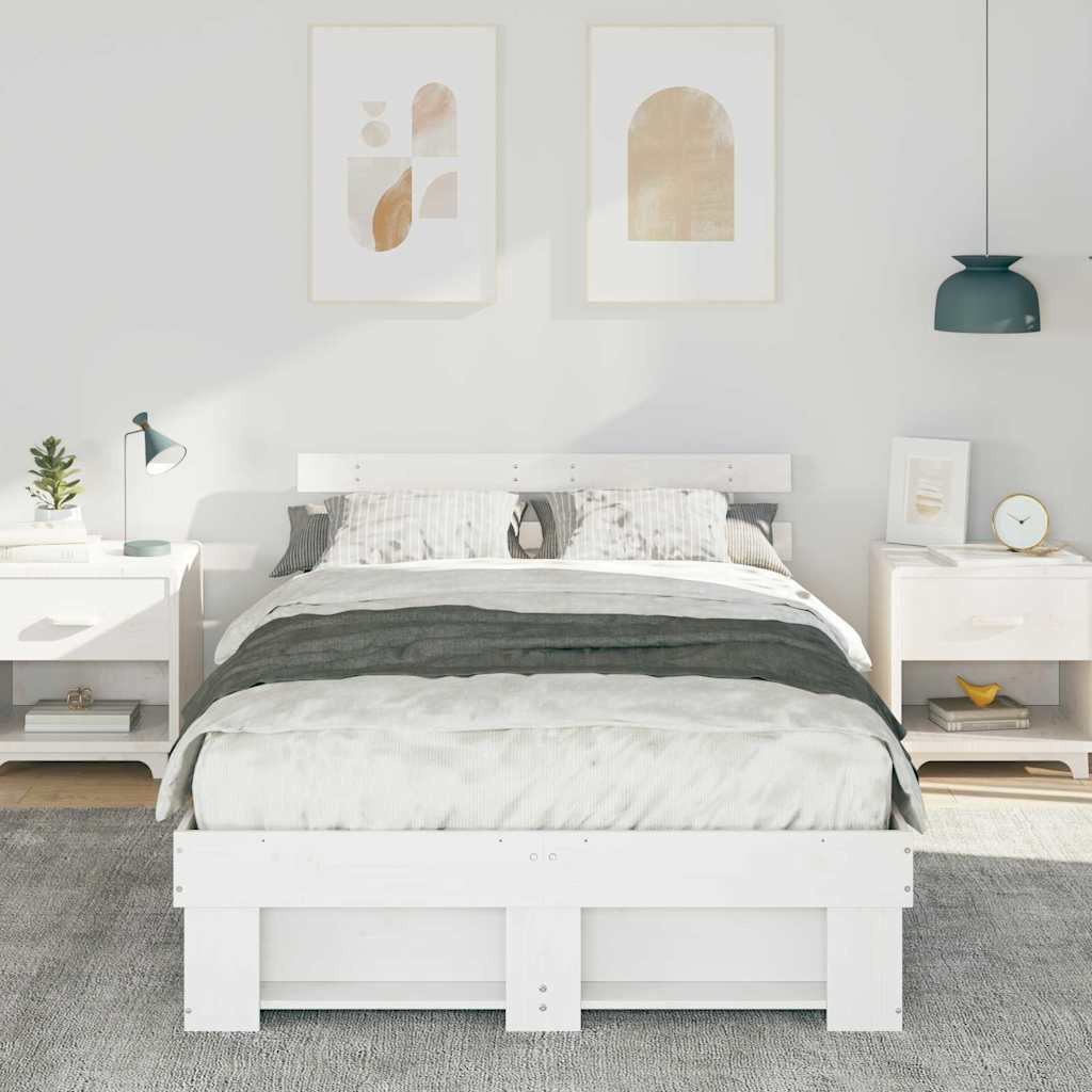 Bed Frame with Headboard White 140 x 190 cm Solid Pine Wood