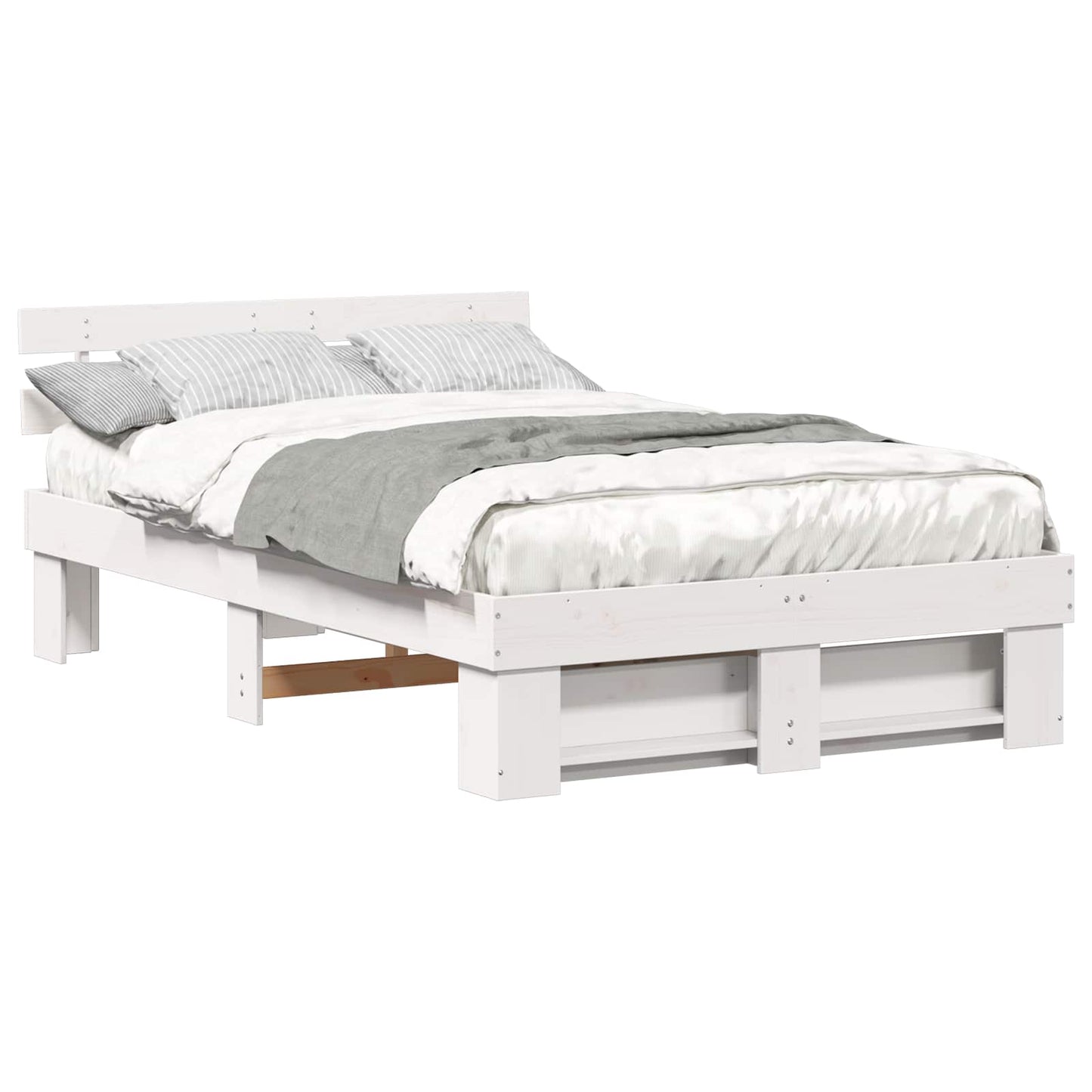Bed Frame with Headboard White 135 x 190 cm Solid Pine Wood