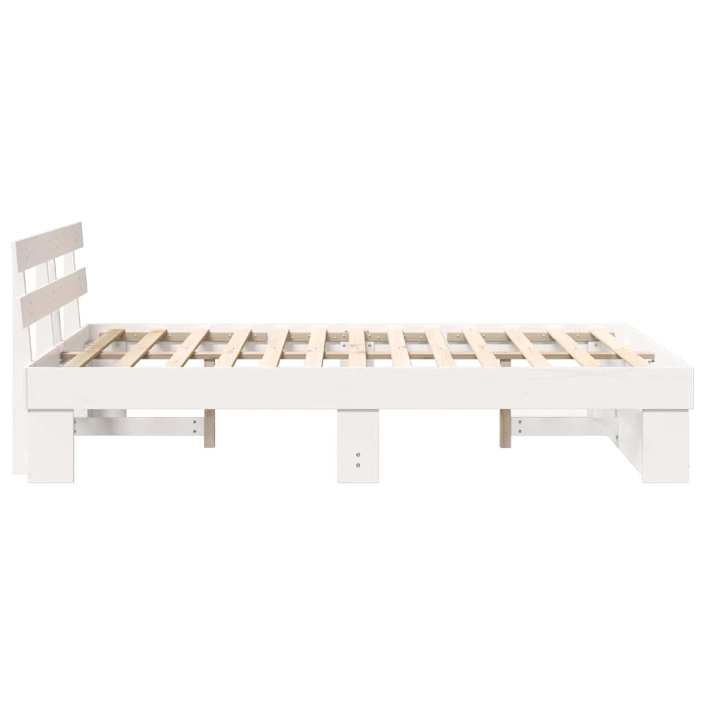 Bed Frame with Headboard White 135 x 190 cm Solid Pine Wood