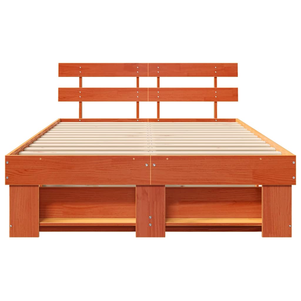 Bed Frame with Headboard Wax Brown 135 x 190 cm Solid Pine Wood