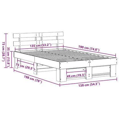 Bed Frame with Headboard Wax Brown 135 x 190 cm Solid Pine Wood