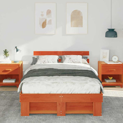 Bed Frame with Headboard Wax Brown 120 x 190 cm Solid Pine Wood