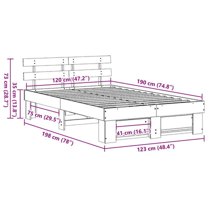 Bed Frame with Headboard Wax Brown 120 x 190 cm Solid Pine Wood