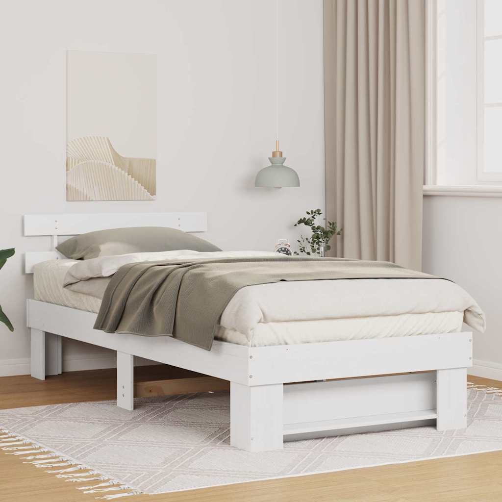 Bed Frame with Headboard White 100 x 200 cm Solid Pine Wood