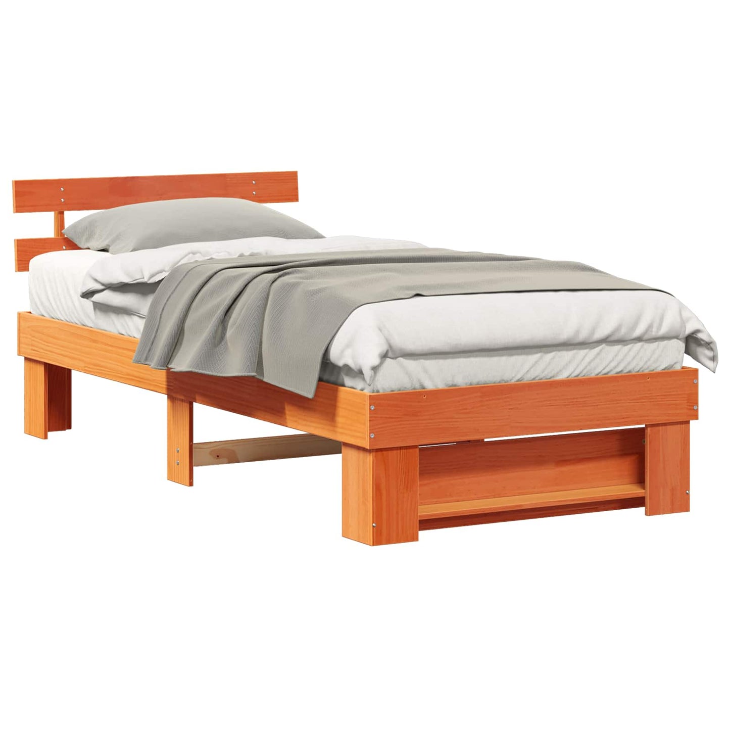 Bed Frame with Headboard Wax Brown 100 x 200 cm Solid Pine Wood