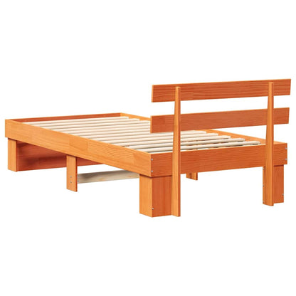 Bed Frame with Headboard Wax Brown 100 x 200 cm Solid Pine Wood