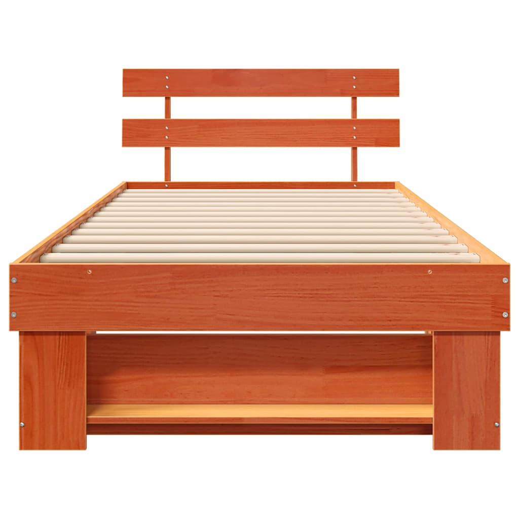 Bed Frame with Headboard Wax Brown 100 x 200 cm Solid Pine Wood