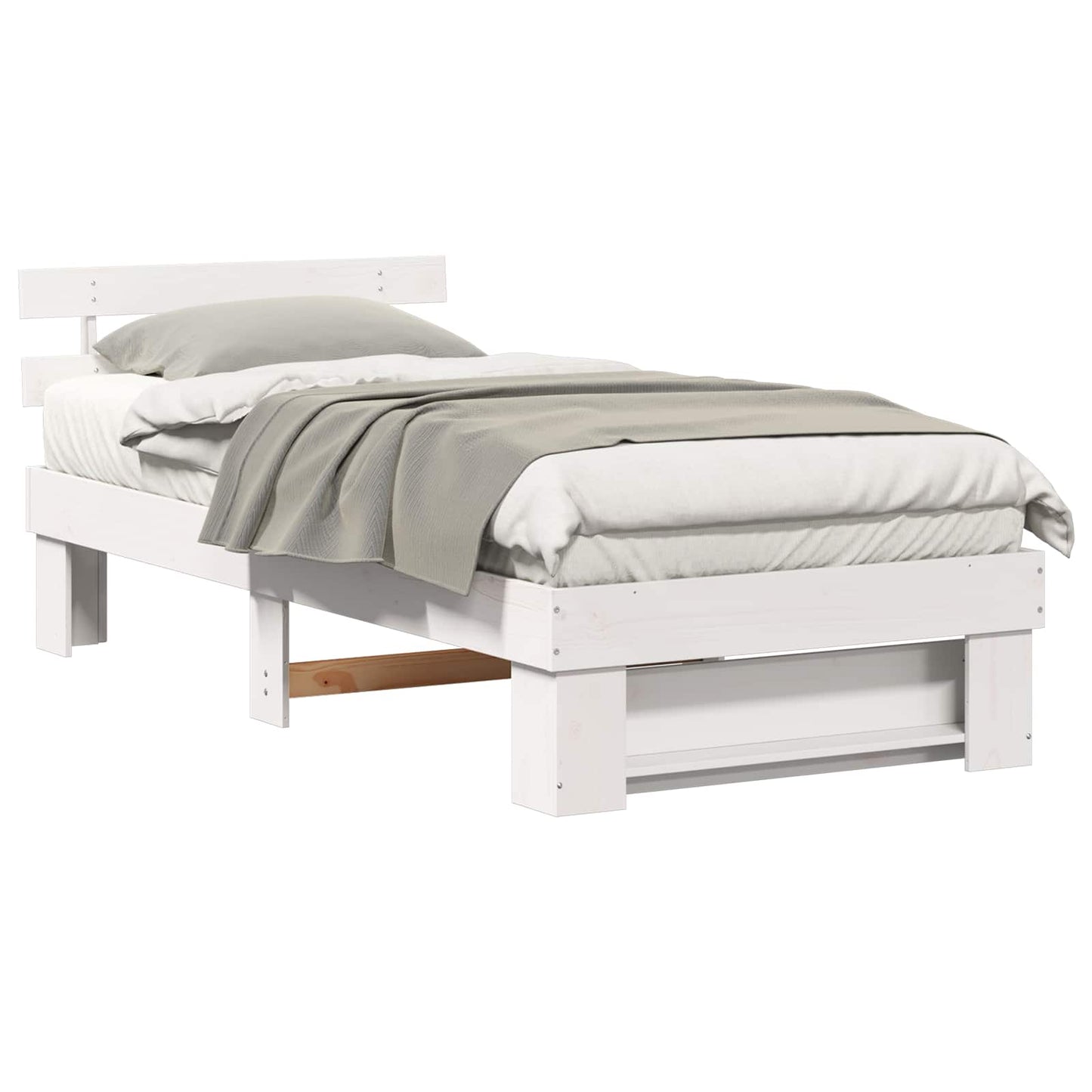 Bed Frame with Headboard White 90 x 200 cm Solid Pine Wood