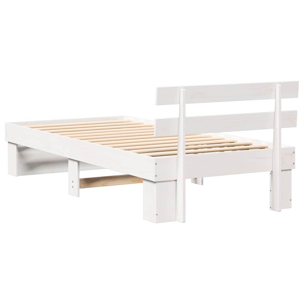 Bed Frame with Headboard White 90 x 200 cm Solid Pine Wood