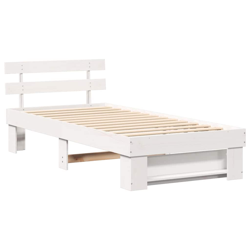 Bed Frame with Headboard White 90 x 190 cm Solid Pine Wood