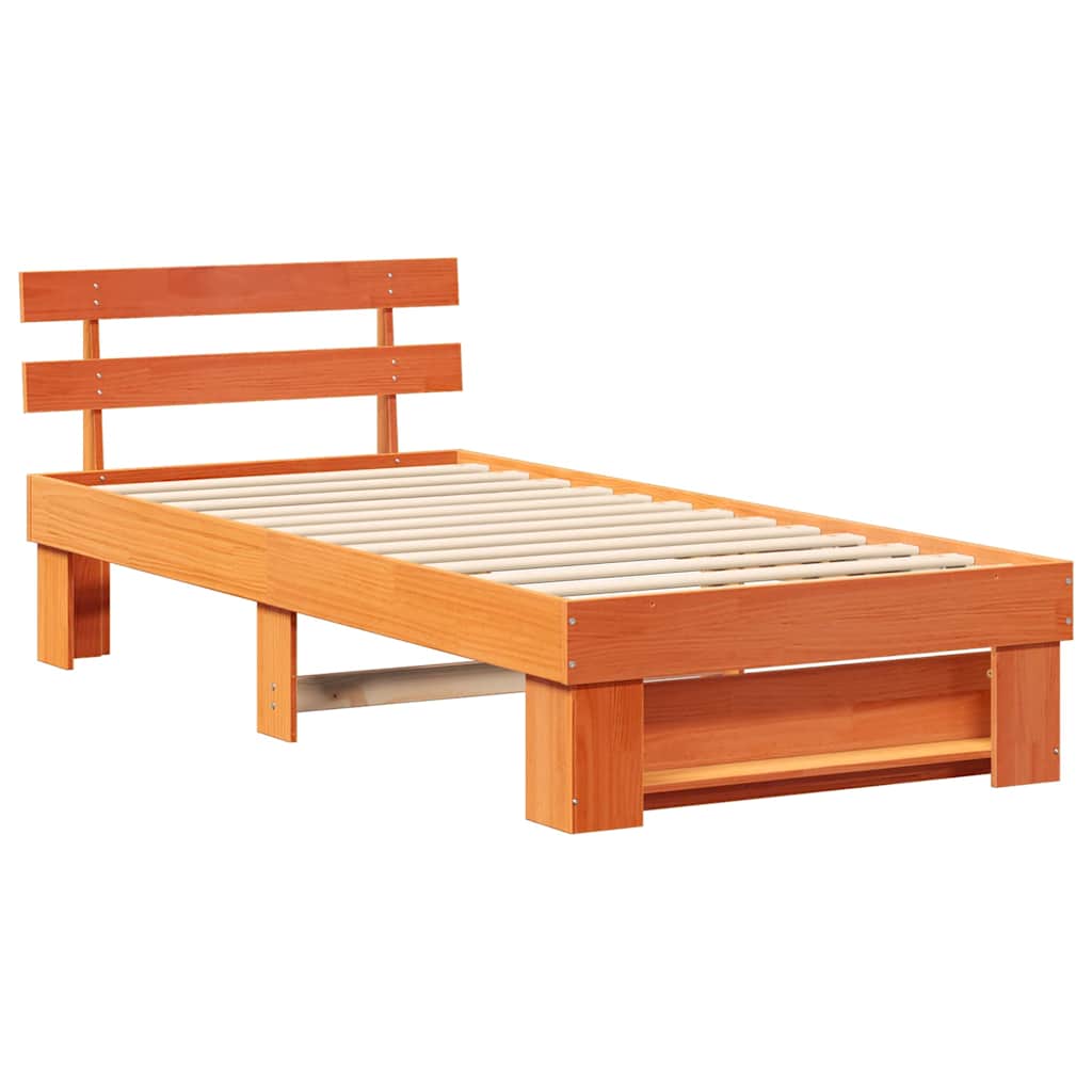 Bed Frame with Headboard Wax Brown 90 x 190 cm Solid Pine Wood