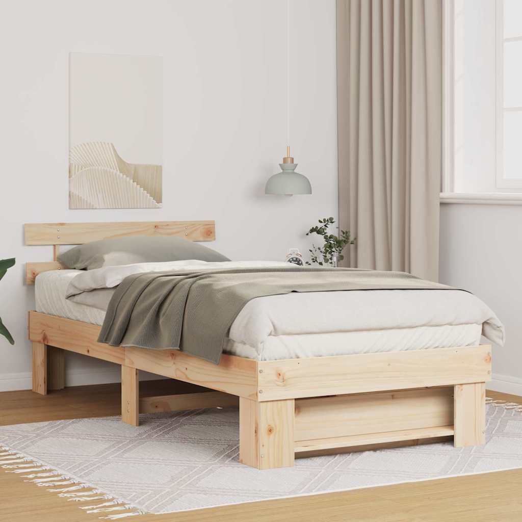 Bed Frame with Headboard Brown 75 x 190 cm Solid Pine Wood