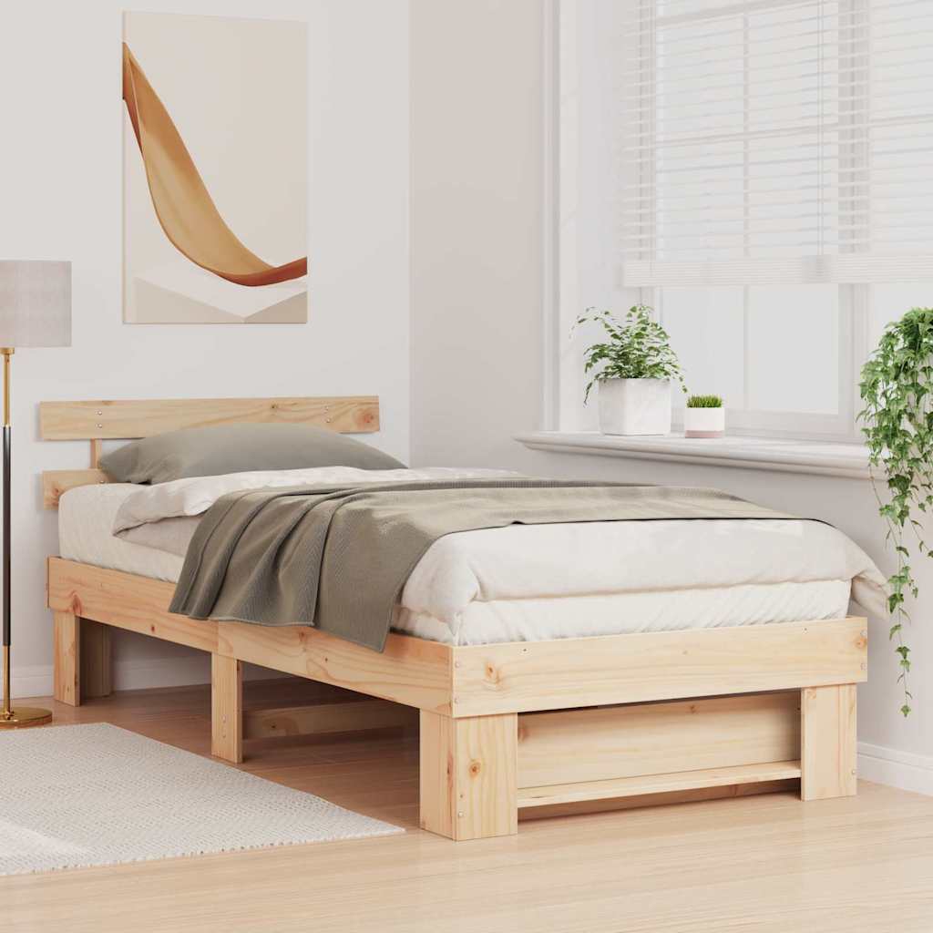 Bed Frame with Headboard Brown 75 x 190 cm Solid Pine Wood