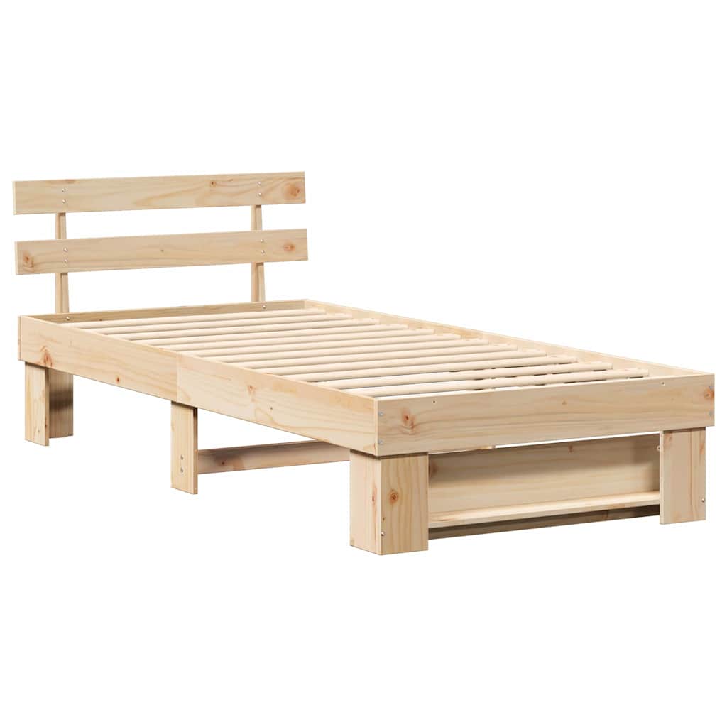 Bed Frame with Headboard Brown 75 x 190 cm Solid Pine Wood