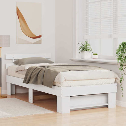 Bed Frame with Headboard White 75 x 190 cm Solid Pine Wood