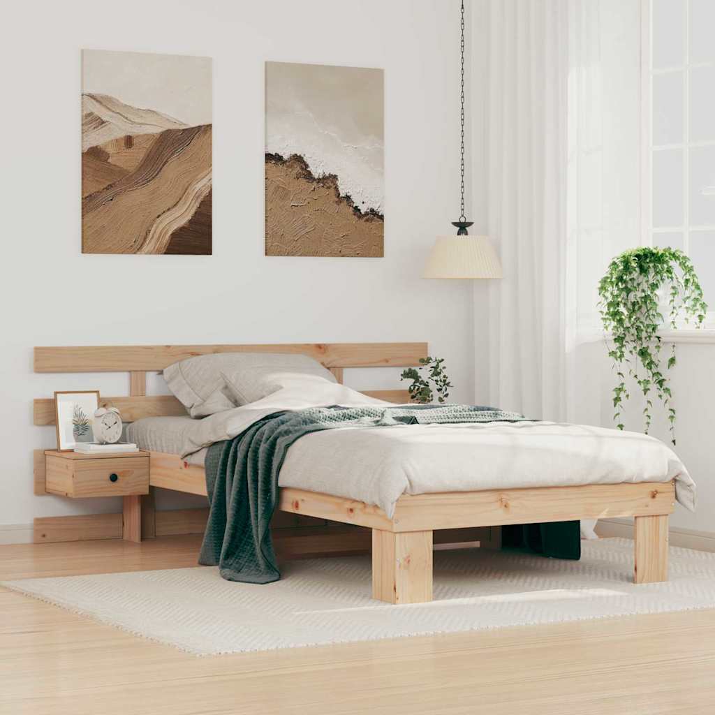 Bed Frame with Headboard Brown 75 x 190 cm Solid Pine Wood