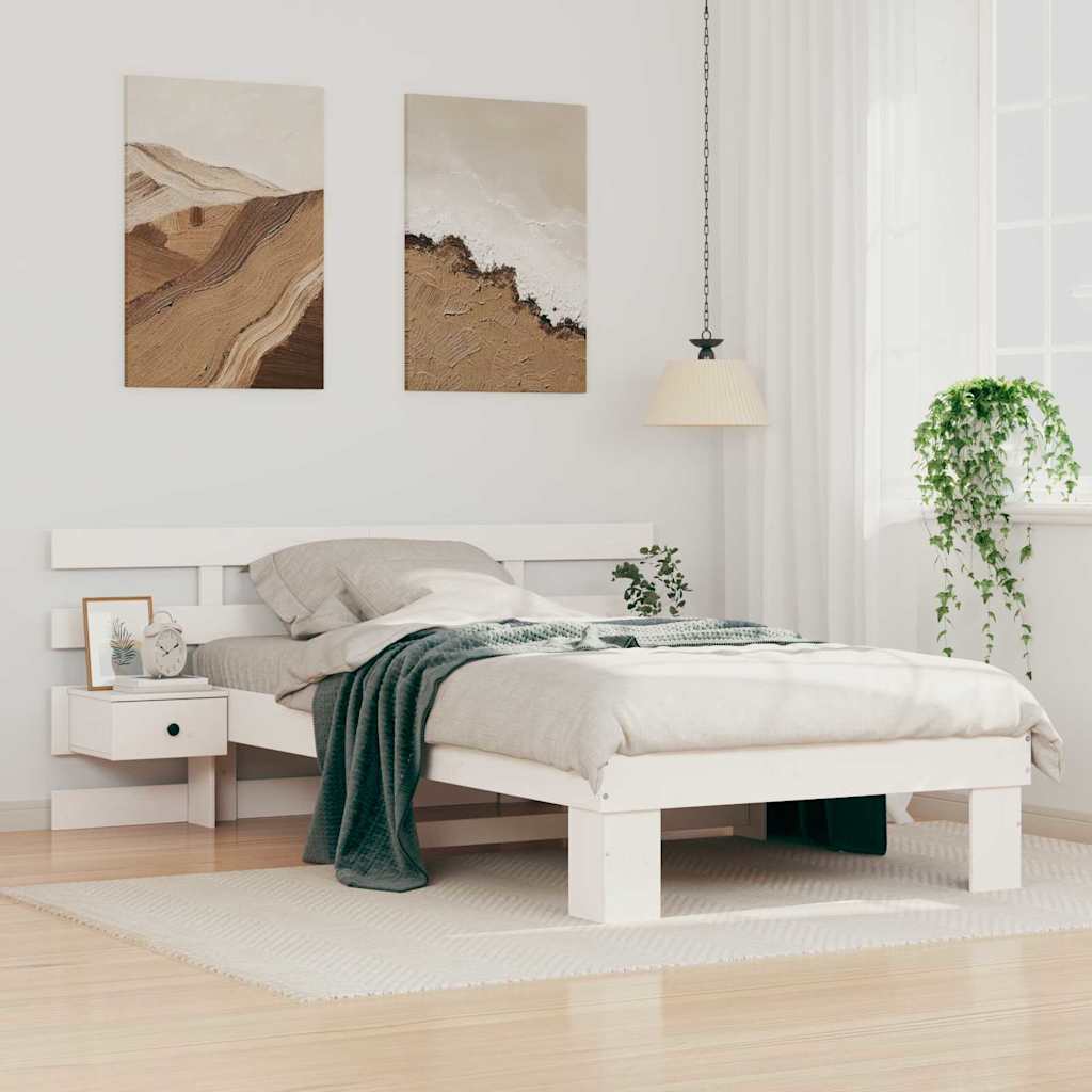 Bed Frame with Headboard White 75 x 190 cm Solid Pine Wood