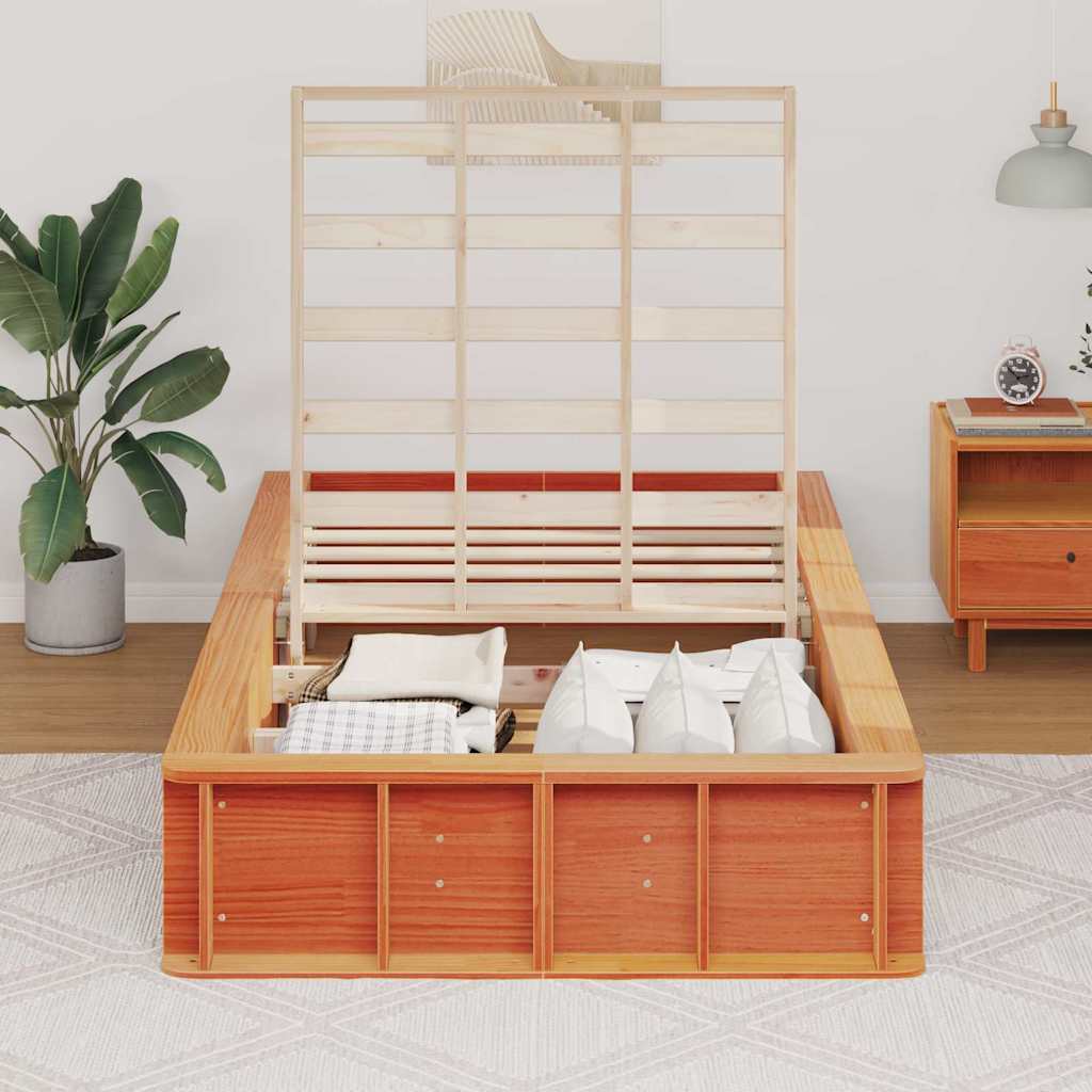 Bed Frame Wax Brown 75 x 190 cm Solid Pine Wood