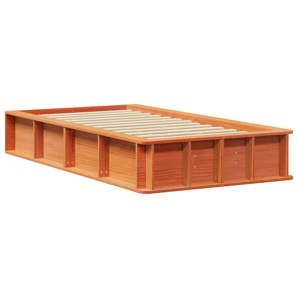 Bed Frame Wax Brown 75 x 190 cm Solid Pine Wood