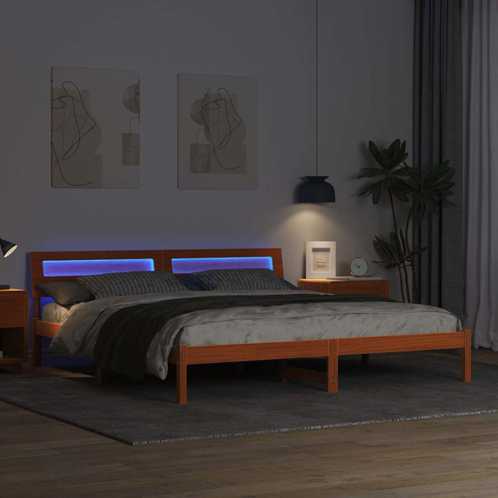 Bed Frame with Headboard Wax Brown 180 x 200 cm Solid Pine Wood