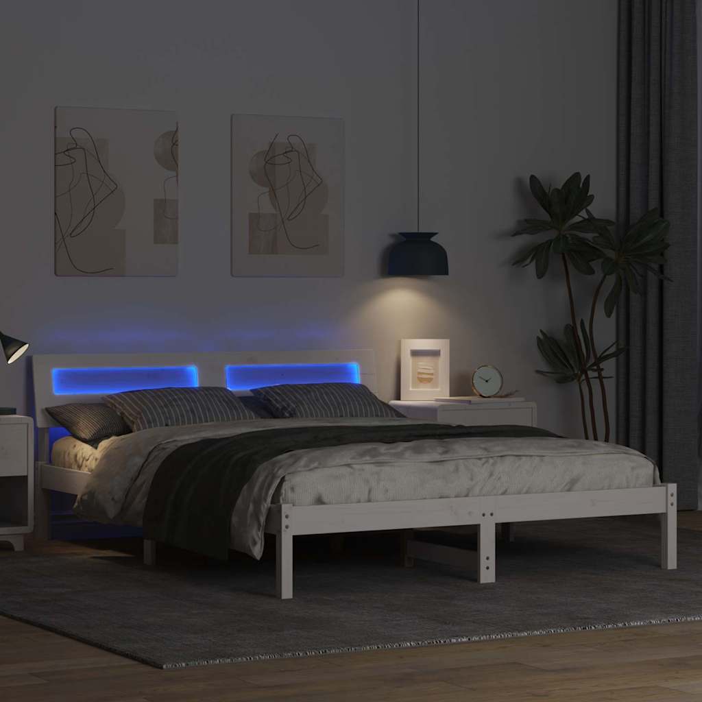 Bed Frame with Headboard White 160 x 200 cm Solid Pine Wood