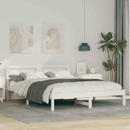 Bed Frame with Headboard White 160 x 200 cm Solid Pine Wood