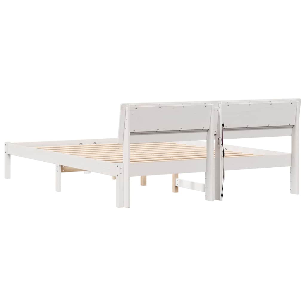Bed Frame with Headboard White 160 x 200 cm Solid Pine Wood