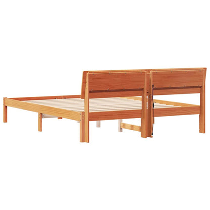 Bed Frame with Headboard Wax Brown 160 x 200 cm Solid Pine Wood