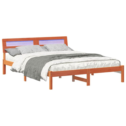 Bed Frame with Headboard Wax Brown 160 x 200 cm Solid Pine Wood