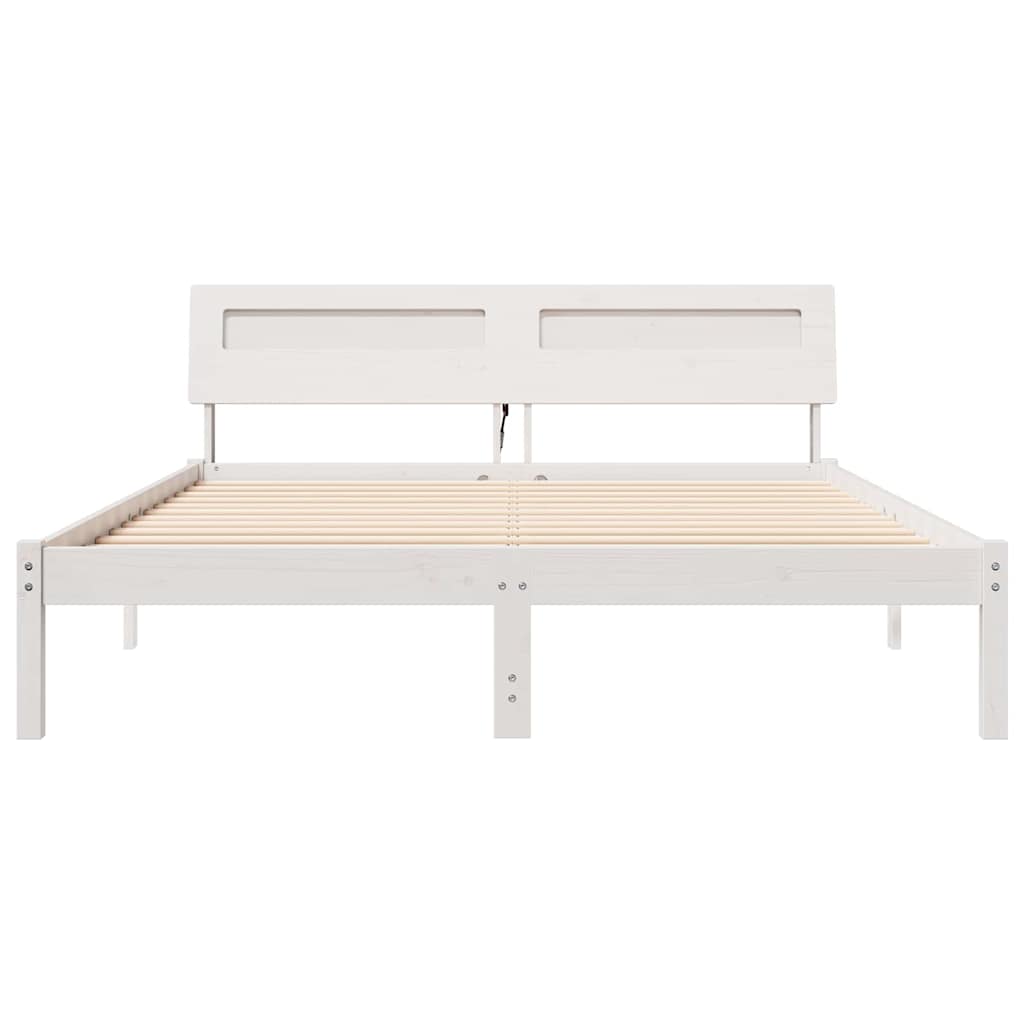 Bed Frame with Headboard White 150 x 200 cm Solid Pine Wood