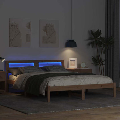 Bed Frame with Headboard Brown 140 x 200 cm Solid Pine Wood