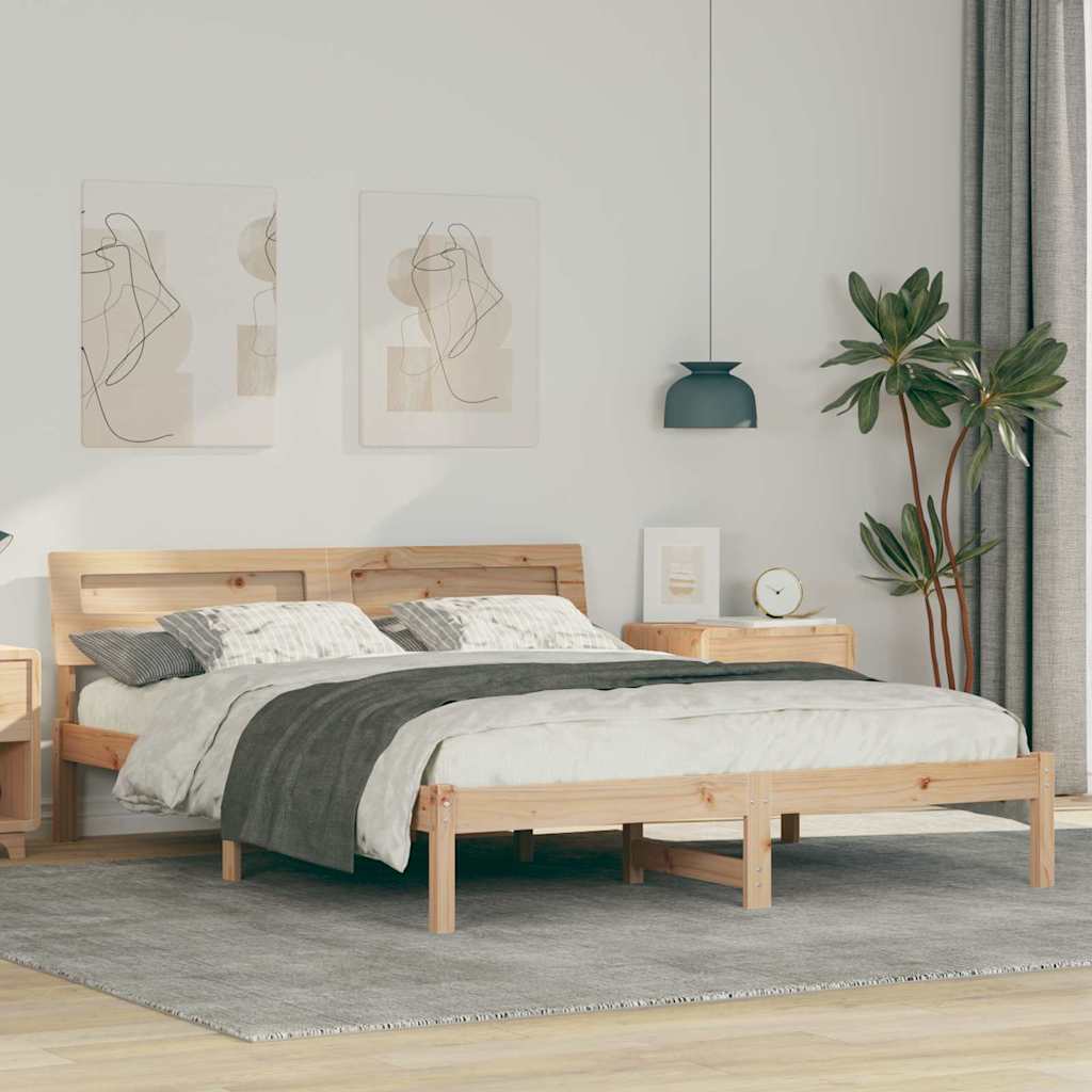 Bed Frame with Headboard Brown 140 x 200 cm Solid Pine Wood