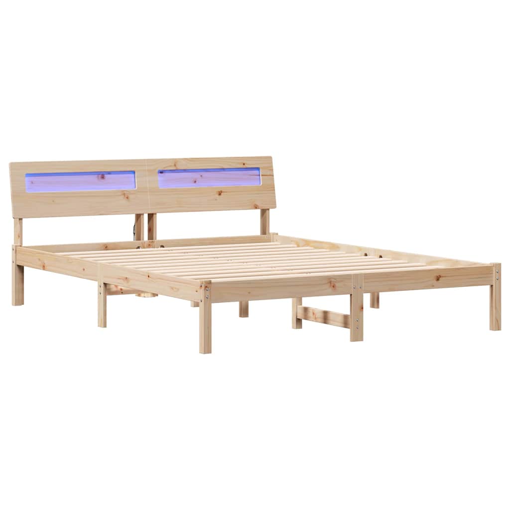Bed Frame with Headboard Brown 140 x 200 cm Solid Pine Wood