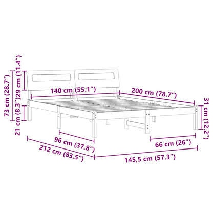 Bed Frame with Headboard Brown 140 x 200 cm Solid Pine Wood
