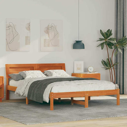 Bed Frame with Headboard Wax Brown 120 x 200 cm Solid Pine Wood