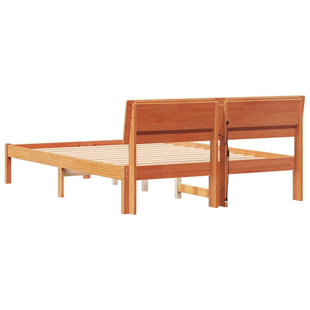 Bed Frame with Headboard Wax Brown 120 x 200 cm Solid Pine Wood