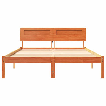 Bed Frame with Headboard Wax Brown 140 x 190 cm Solid Pine Wood