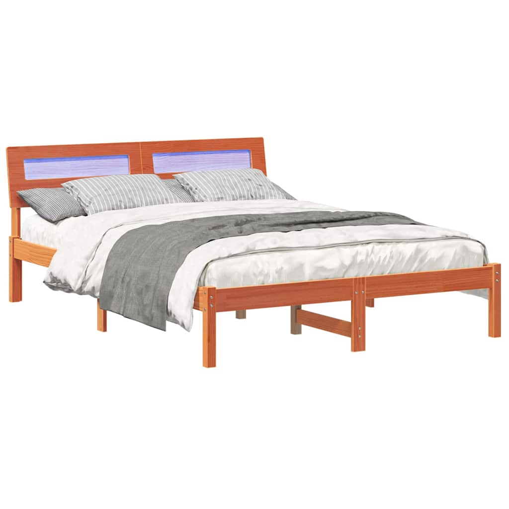 Bed Frame with Headboard Wax Brown 140 x 190 cm Solid Pine Wood