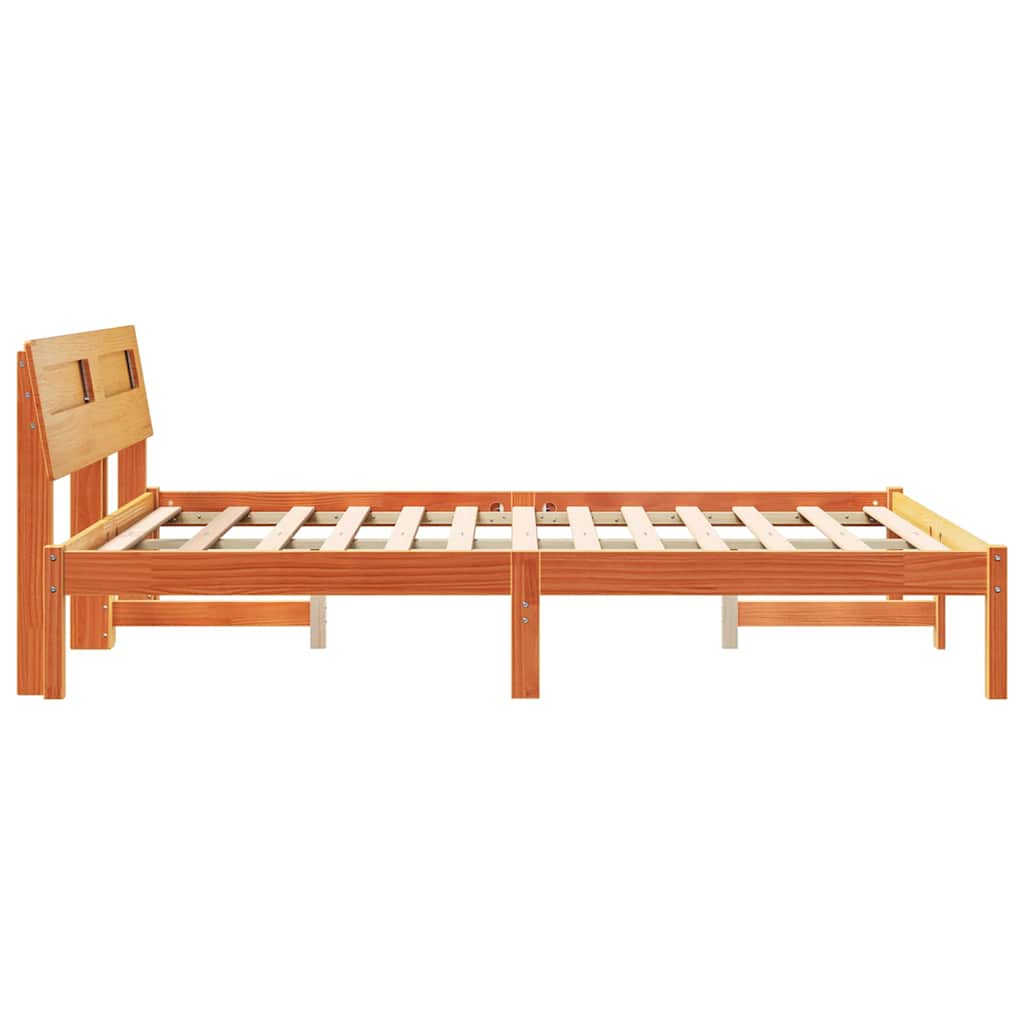 Bed Frame with Headboard Wax Brown 140 x 190 cm Solid Pine Wood