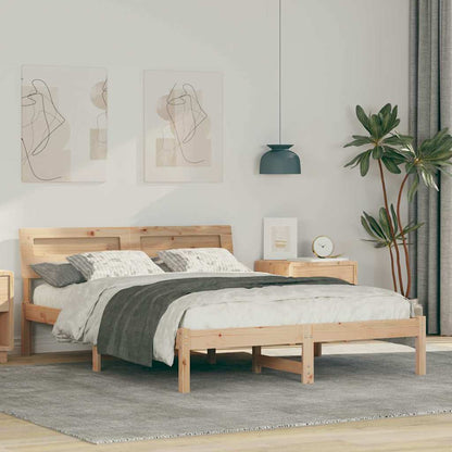 Bed Frame with Headboard Brown 135 x 190 cm Solid Pine Wood