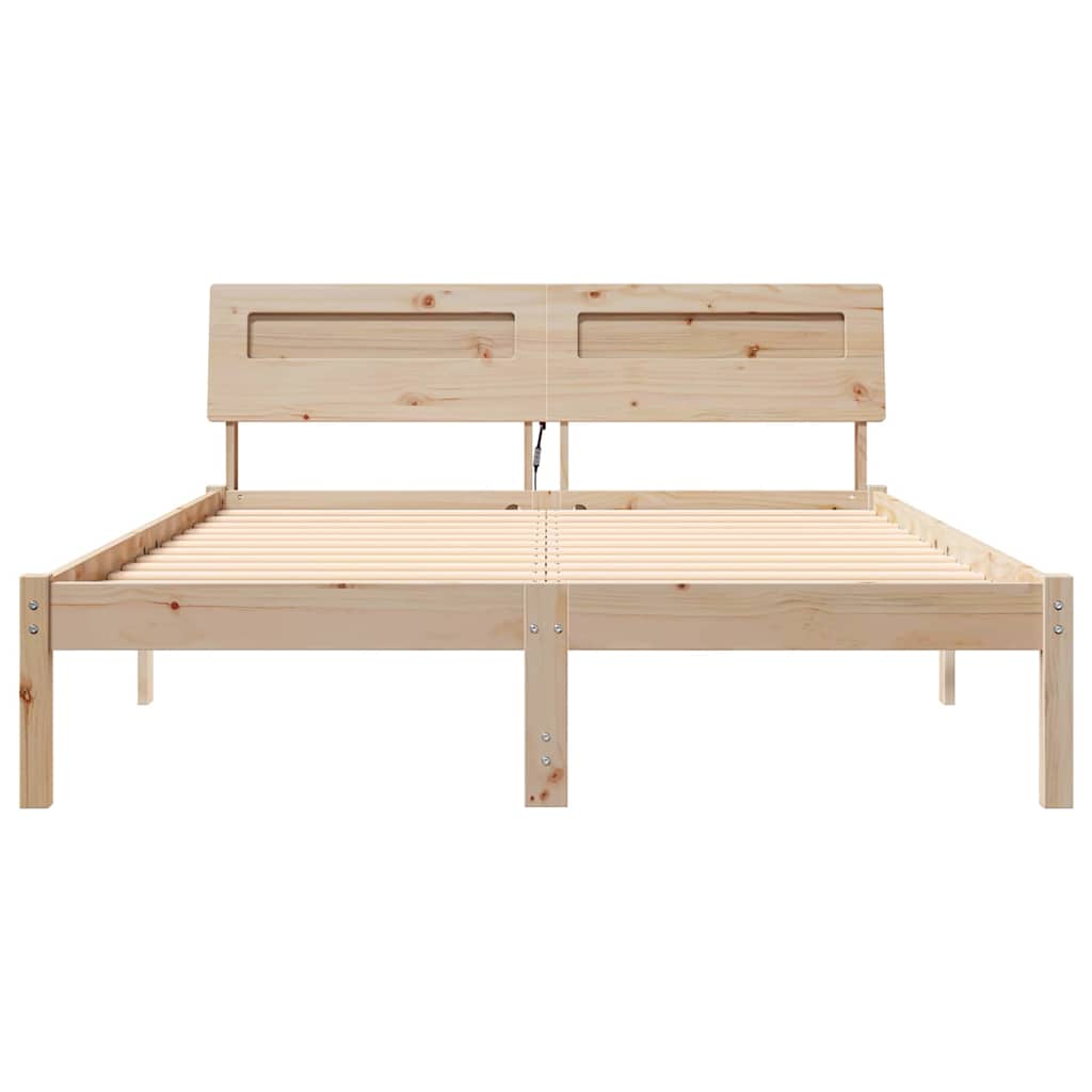 Bed Frame with Headboard Brown 135 x 190 cm Solid Pine Wood